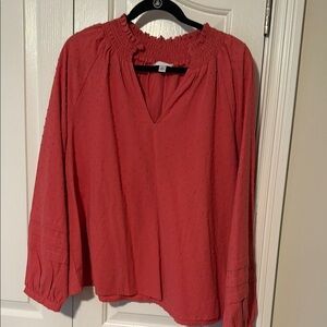Women's Southern Tide Red Smocked Neck Blouse